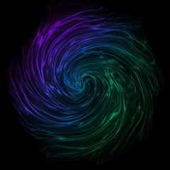 Aufkleber - Abstract colorful purple blue green light swirl round shape isolated on black background in concept modern, science, magic