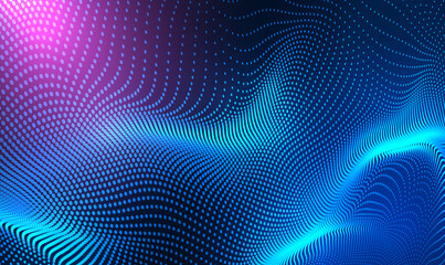 Poster - abstract 3d wave particle technology background design. abstract wave moving dots flow particles for