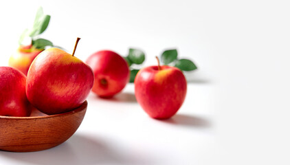 Wall Mural - Bright apples with leaves on a white background