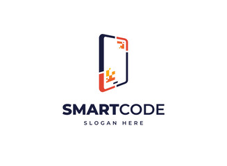 Poster - Smartphone code tech pixels quick payment vector logo design, Creative smart phone scanning identification logo design