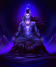 Lord Shiva(Hindu God) Meditating On The Rocks Of Himalaya