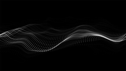 Poster - Digital dynamic wave of particles. Vector abstract black futuristic background. Big data visualization.