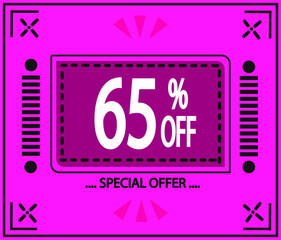 65% off. vector special offer marketing ad. pink flag