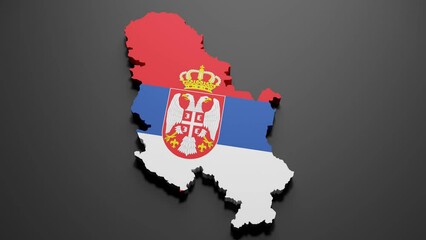 Wall Mural - 3d rendering of a Serbia map in Serbian flag colors on black background. 4K Video motion graphic animation.