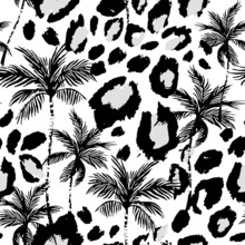 Abstract Tropical Floral Seamless Pattern With Grunge Palm Trees, Animal Skin Print.