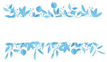 Watercolor Blue Floral Frame On White Background 