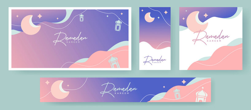 ramadan kareem design set in modern art style in pastel colors. abstract art templates with sand dun