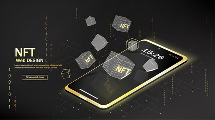concept of nft ,non-fungible token with network vector on dark background. vector illustration conce
