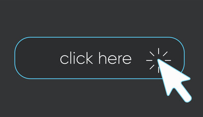 Poster - Click here banner. Web button with action of hand pointer. Click here, UI button concept. Vector