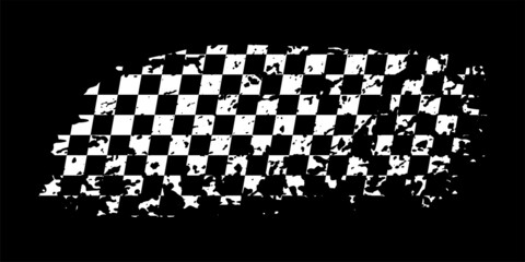 Fototapete - Grunge waving car race flag with scratches, checkered pattern of start and finish of auto rally
