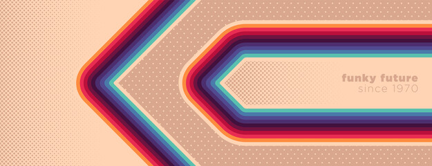 Poster - simple style, 70's retro background design with colorful lines. vector illustration.