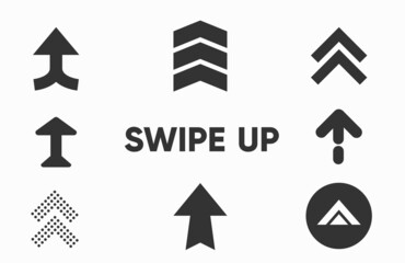Poster - Black arrows, buttons and web icons for advertising and marketing in social media application. Swipe up, set of buttons