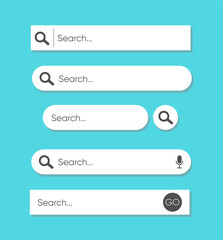 Poster - Search Bar for ui, design and web site. Set of search form templates for websites isolated on blue background. Search Address and navigation