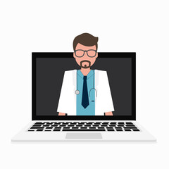 Poster - Doctor with online medical consultation concept, Healthcare services, Ask a doctor. Vector