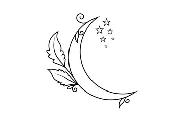 Wall Mural - floral moon outline, moon line art drawing with flower, moon mandala