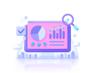 Poster - 3d analysis for web page design. Information analysis concept. Vector technology data. 3d render Vector illustration