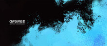 Black And Blue Abstract Grunge Background With Halftone Style.	
