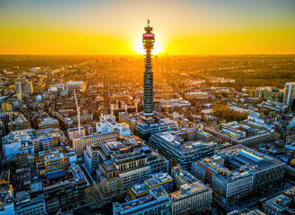 Wall Mural - Aerial view of BT tower in London at sunset