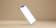 Golden smartphone view in half turn. Layout minimalist light style.