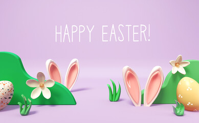 Wall Mural - Happy Easter message with rabbit ears and Easter eggs