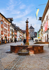 Wall Mural - View to the Black Gate (Schwarzem Tor) in the down town of Rottweil on a sunny day in spring, Black forest, Germany