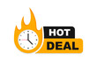 © TMvectorart - Hot deal banner. Special and limited offer. Sale countdown badge. Promo sticker with stopwatch and fire. Vector illustration.
