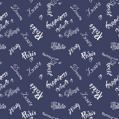 Wall Mural - Seamless pattern with words on the theme of paris and travel.