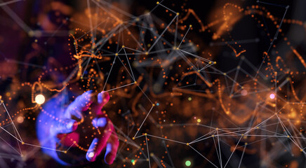 Digital cyberspace with particles and Digital data network connections concept