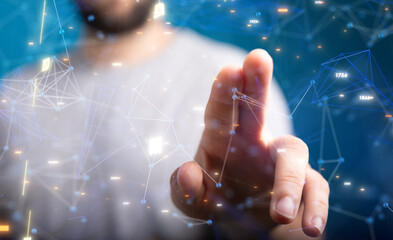 Global network. Blockchain. 3D illustration. Neural networks and artificial intelligence. Abstract