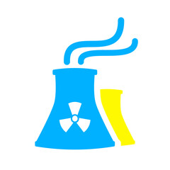 Nuclear energy icon in blue and yellow