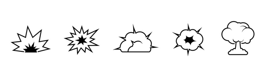 Wall Mural - bomb explosion line icon set. danger, war and blast symbols