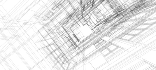 Smart building automation system digital intelligent technology abstract background architecture 3d wireframe white background