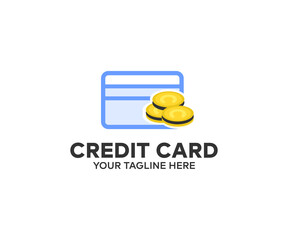 Credit card virtual coin logo design. Cash back and digital banking concept. Virtual money, internet, success, bank, business vector design and illustration.