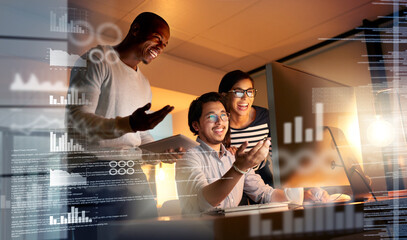 Poster - No one is as good as they are. Shot of colleagues connecting to a user interface while working in an office at night.