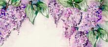 Blooming Lilacs. Watercolor Spring Background