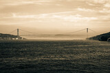 Bosphorus or 15th july martyrs' bridge at foggy weather in the morning
