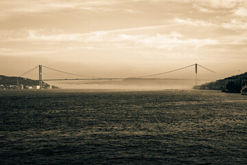 Wall Mural - bosphorus or 15th july martyrs' bridge at foggy weather in the morning