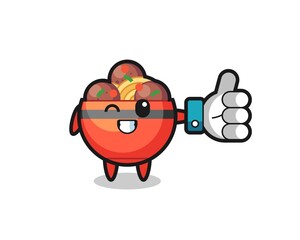 Wall Mural - cute meatball bowl with social media thumbs up symbol