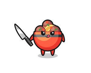 Canvas Print - cute meatball bowl mascot as a psychopath holding a knife