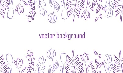 Wall Mural - Vector linear abstract banner. Wallpaper in a minimalist style for spring and summer with botanical leaves and flowers, organic shapes. For poster, poster, background, postcard, website and packaging.