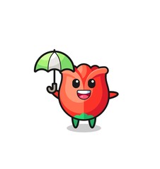 Sticker - cute rose illustration holding an umbrella