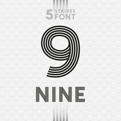 Five Stripes Font Series - Nine Number and Retro Pop Style Caps Lettering on White Drops Background - Typography Graphic Design