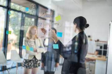 Poster - Achieving their dreams as a team. Shot of businesswomen brainstorming in an office.