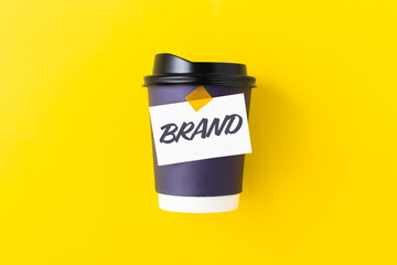 Wall Mural - brand word on takeaway coffee cup, mockup, branding, brand identity logo design