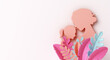 © sofirinaja - Happy Mother`s Day decoration background with silhouette and leaves, copy space text, 3D rendering illustration