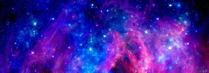 Wall Mural - panoramic space scene with stars and purple nebula