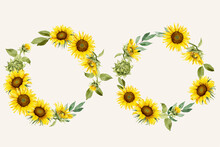 Watercolor Sunflowers Wreaths Collection