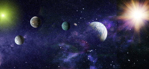 Wall Mural - spiral galaxy in deep space. stars of a planet and galaxy in a free space. colored nebula and open c