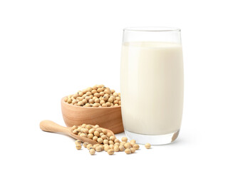 Wall Mural - Soy milk with soybeans isolated on white background