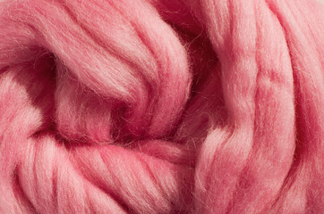 Pink wool for felting close-up